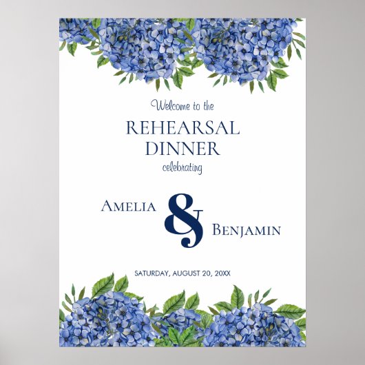 Teken voor proefhuwelijksdiner met blauwe hortensi poster (Voorkant)