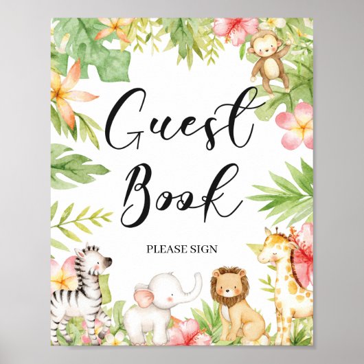 Teken voor Tropisch Oerwoud Baby shower Guest Book Poster (Voorkant)