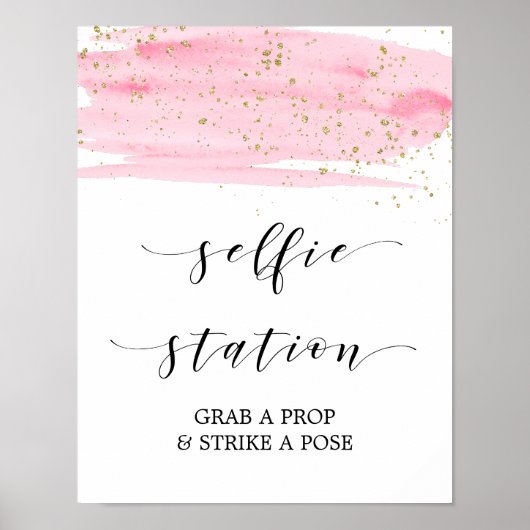 Teken waterverf roze en Gold Selfie-station Poster (Voorkant)