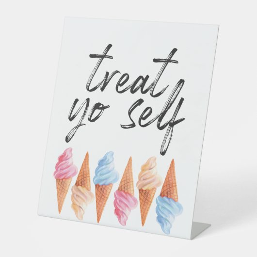Teken "Yo Self - Ice Cream Party" behandelen Reclamebord Met Voetstuk (Voorkant)