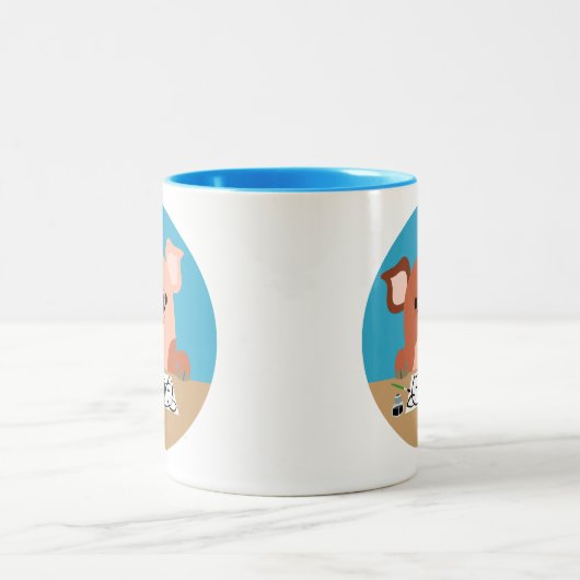 Tekenafbeelding Cartoon bevestigen Tweekleurige Koffiemok (Center)