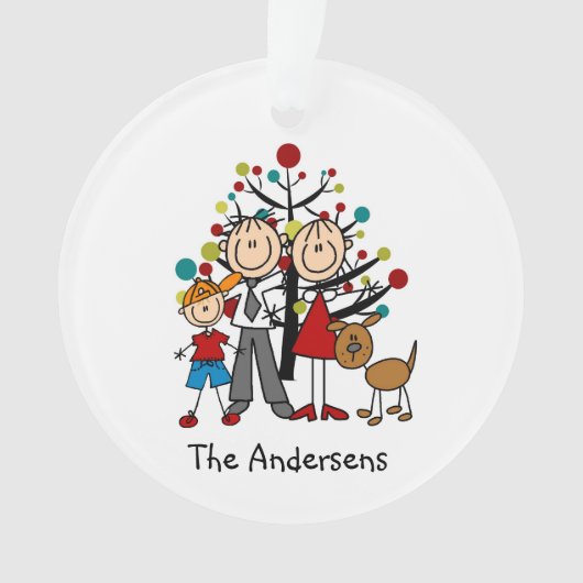 Tekenafbeelding ouders, jongen, portieracryl versi ornament (voorkant)