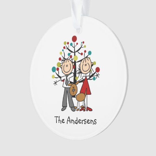 Tekenafbeelding paar met dog acrylversiering ornament (voorkant)