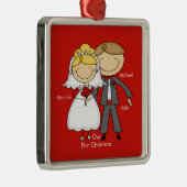 Tekenafbeelding paar onze eerste kerstversiering metalen ornament (Rechts)