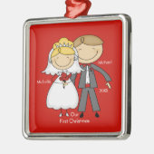 Tekenafbeelding paar onze eerste kerstversiering metalen ornament (Links)