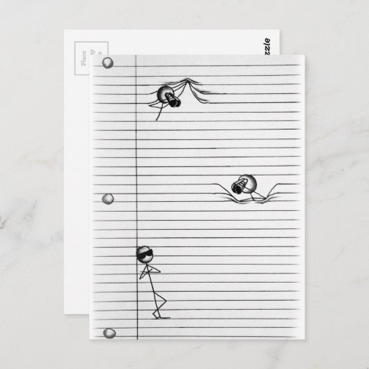 Tekenafbeelding van spionnen en spionage op lijnen briefkaart (Voorkant / Achterkant)