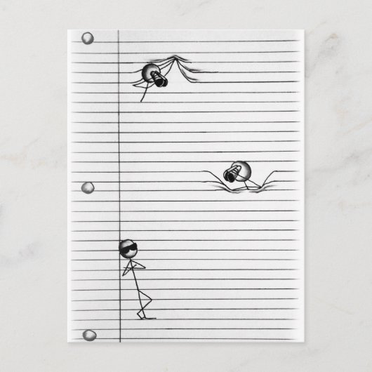 Tekenafbeelding van spionnen en spionage op lijnen briefkaart (Voorkant)
