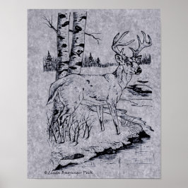 Tekenbank voor witte, op maat gesneden buck Deer Poster