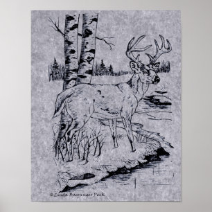 Tekenbank voor witte, op maat gesneden buck Deer Poster