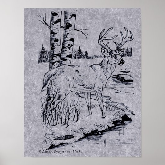 Tekenbank voor witte, op maat gesneden buck Deer Poster (Voorkant)