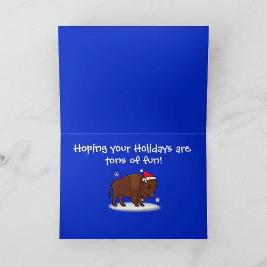 Tekenbizon met kerstmuts feestdagen kaart (Binnen)