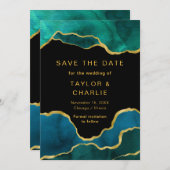 Tekenblauw en goud geschilderde agaat Save the Dat Save The Date (Voorkant / Achterkant)