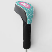 Tekenblauw Vierbladpatroon Aangepaste Roze Monogra Golfheadcover (Schuin)