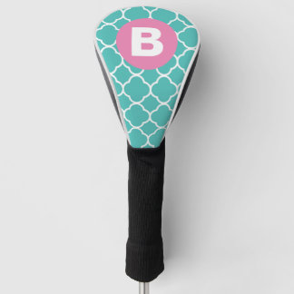 Tekenblauw Vierbladpatroon Aangepaste Roze Monogra Golfheadcover
