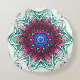 Tekenbloemtextuur van metallisch cyaan tot rode in rond kussen