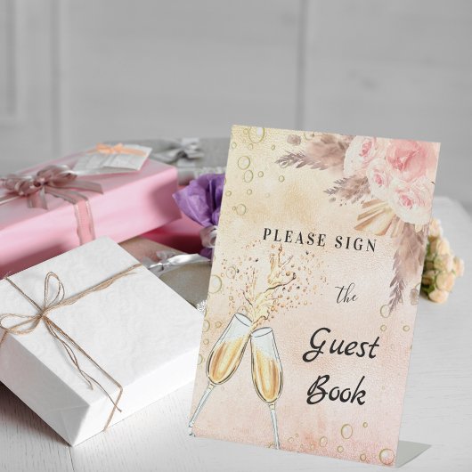 Tekenboek voor bruiloftsfeest borrel brunch gasten reclamebord met voetstuk