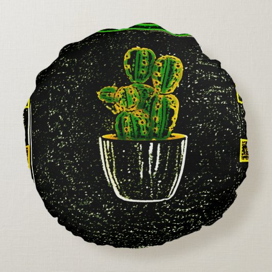 Tekencactus Rond Kussen (Achterkant)