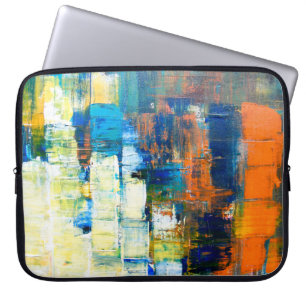 Tekencanvasstructuur. Rode en blauwe tinten op ca Laptop Sleeve
