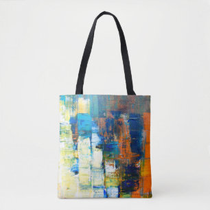 Tekencanvasstructuur. Rode en blauwe tinten op ca. Tote Bag