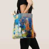 Tekencanvasstructuur. Rode en blauwe tinten op ca. Tote Bag (Dichtbij)