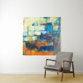 Tekencanvasstructuur. Rode en blauwe tinten op ca. Wandkleed (In Situ (horizontaal))