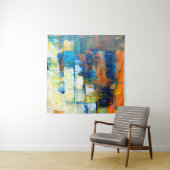 Tekencanvasstructuur. Rode en blauwe tinten op ca. Wandkleed (In situ)