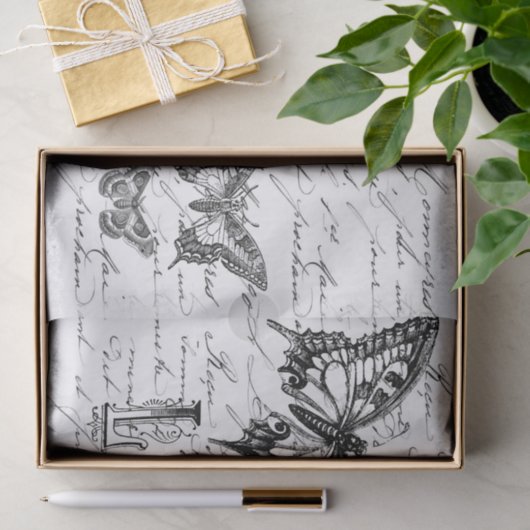 Tekendocument Butterfly Script Tissuepapier (Geschenk)
