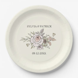 Tekenen bloemen ivoor romantische bruiloft papieren bordje