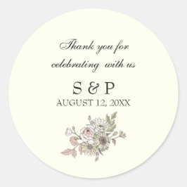 Tekenen bloemen ivoor romantische bruiloft ronde sticker