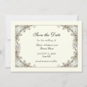 Tekenen bloemen ivoor romantische bruiloft save the date (Voorkant)