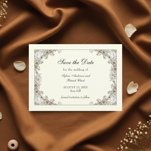 Tekenen bloemen ivoor romantische bruiloft save the date