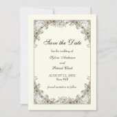 Tekenen bloemen ivoor romantische bruiloft save the date (Voorkant)