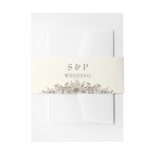 Tekenen bloemen ivoor romantische bruiloft uitnodigingen wikkel (Voorkant Voorbeeld)