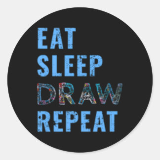 Tekenen Eat Sleep Draw Herhalen Ronde Sticker
