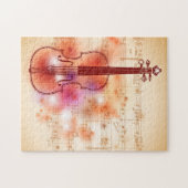 Tekenen op waterverf achtergrond van viool legpuzzel (Horizontaal)
