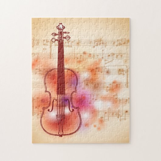 Tekenen op waterverf achtergrond van viool legpuzzel (Verticaal)