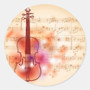 Tekenen op waterverf achtergrond van viool ronde sticker