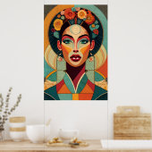 Tekenen op zellige Vrouw gezicht op mozaïek Poster (Keuken)