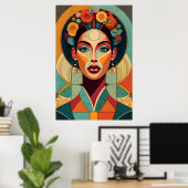 Tekenen op zellige Vrouw gezicht op mozaïek Poster (Thuiskantoor)