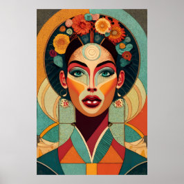 Tekenen op zellige Vrouw gezicht op mozaïek Poster