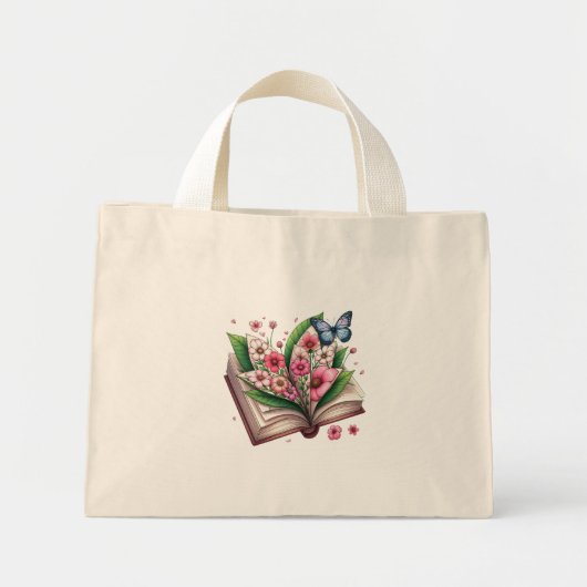 Tekenen Open Boek en Bloesem met vlinder Mini Tote Bag (Voorkant)