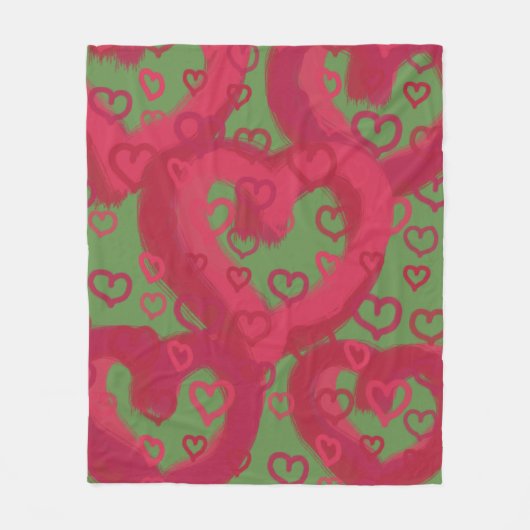 Tekenen roze harten op aangepaste kleur fleece deken (Voorkant)