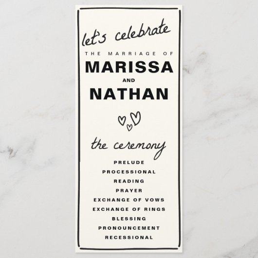 Tekenen samen bruiloft programmakaart (Voorkant)