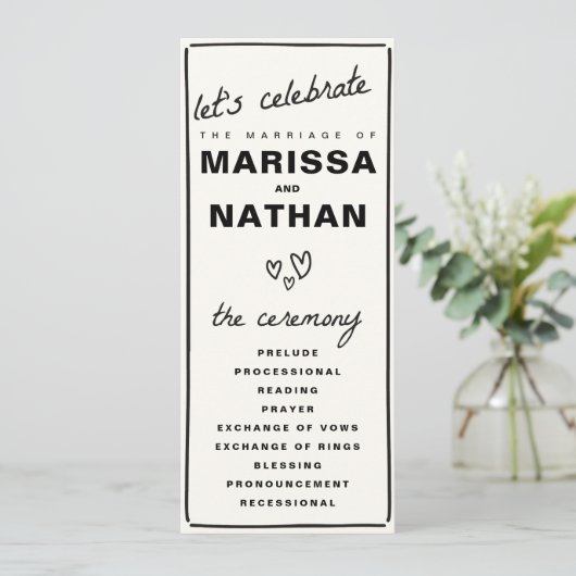 Tekenen samen bruiloft programmakaart (Staand voorkant)