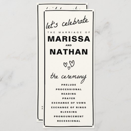 Tekenen samen bruiloft programmakaart (Voorkant / Achterkant)