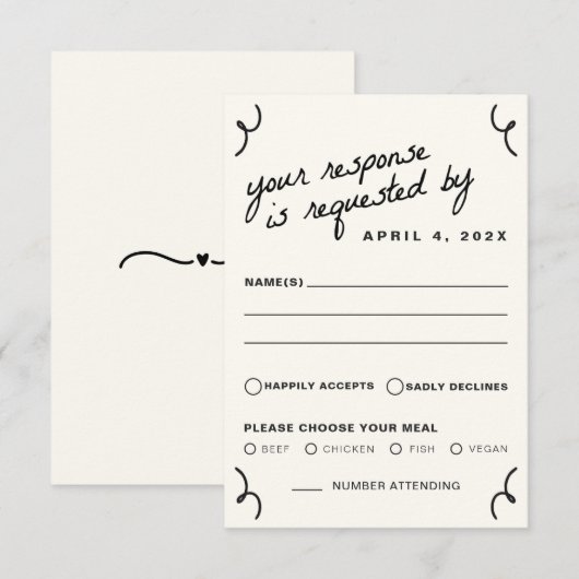 Tekenen samen bruiloft RSVP kaartje (Voorkant / Achterkant)