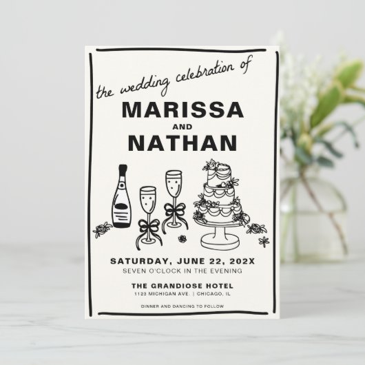 Tekenen samen bruiloft uitnodiging (Staand voorkant)