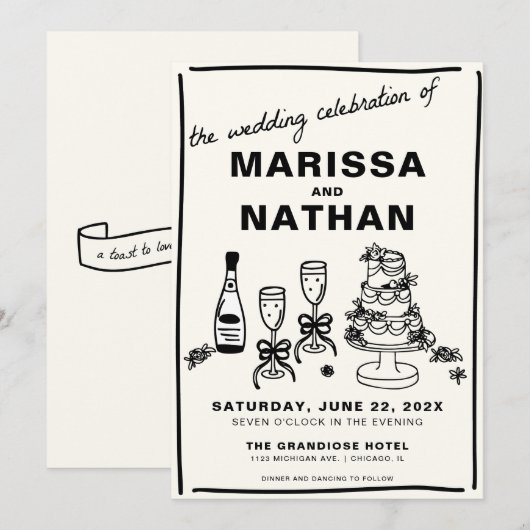 Tekenen samen bruiloft uitnodiging (Voorkant / Achterkant)