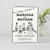 Tekenen samen met foto bruiloft uitnodiging (Staand voorkant)