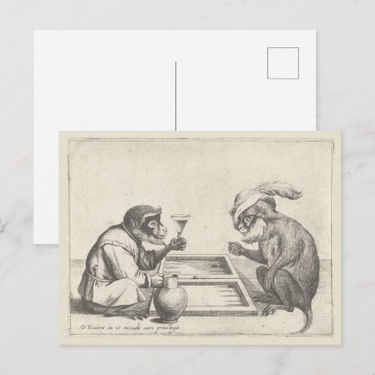tekenen van apen spelen backgammon briefkaart (Voorkant / Achterkant)